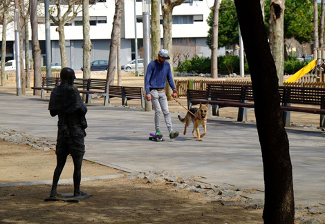 skater with his dog